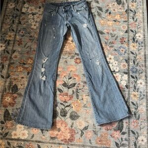 Women’s Distressed Flared Jeans - Light Blue